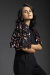 Deepika Arora_Black Polyester Collared Designer Playsuit With Belt _at_Aza_Fashions