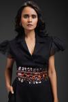 Deepika Arora_Black Ponte Roma Collared Playsuit With Belt _Online_at_Aza_Fashions