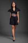 Buy_Deepika Arora_Black Ponte Roma Collared Playsuit With Belt _Online_at_Aza_Fashions