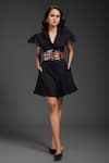 Buy_Deepika Arora_Black Ponte Roma Collared Playsuit With Belt _at_Aza_Fashions