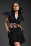 Buy_Deepika Arora_Black Ponte Roma Collared Playsuit With Belt 