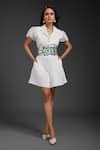 Buy_Deepika Arora_White Ponte Roma Cut Work Collared Designer Playsuit With Belt _at_Aza_Fashions