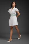 Buy_Deepika Arora_White Ponte Roma Cut Work Collared Designer Playsuit With Belt _Online_at_Aza_Fashions