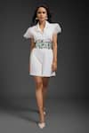 Shop_Deepika Arora_White Ponte Roma Cut Work Collared Designer Playsuit With Belt _Online_at_Aza_Fashions
