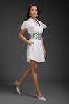 Deepika Arora_White Ponte Roma Cut Work Collared Designer Playsuit With Belt _at_Aza_Fashions