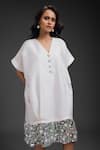 Deepika Arora_White Taffeta V-neck Designer Dress _Online_at_Aza_Fashions