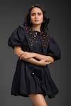 Shop_Deepika Arora_Black Cotton Beads Round Neck Designer Short Dress _Online_at_Aza_Fashions