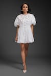 Buy_Deepika Arora_White Cotton Beads, Sequins Collared Designer Short Dress _at_Aza_Fashions