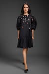 Deepika Arora_Black Cotton Round Neck Puff Sleeve Designer Dress _Online_at_Aza_Fashions