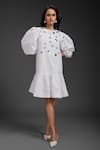 Deepika Arora_White Cotton Sequins Round Neck Designer Dress _Online_at_Aza_Fashions