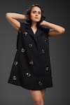 Deepika Arora_Black Crepe Beads, Embroidery Collared Rozella Dress _Online_at_Aza_Fashions