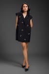 Buy_Deepika Arora_Black Crepe Beads, Embroidery Collared Rozella Dress _at_Aza_Fashions