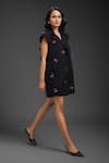Buy_Deepika Arora_Black Crepe Beads, Embroidery Collared Rozella Dress _Online_at_Aza_Fashions