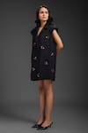 Shop_Deepika Arora_Black Crepe Beads, Embroidery Collared Rozella Dress _Online_at_Aza_Fashions