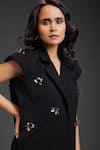 Deepika Arora_Black Crepe Beads, Embroidery Collared Rozella Dress _at_Aza_Fashions
