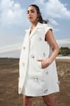 Deepika Arora_White Crepe Sequins Collared Rozella Designer Dress _Online_at_Aza_Fashions