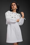 Deepika Arora_White Cotton Round Neck Embroidered Dress _Online_at_Aza_Fashions