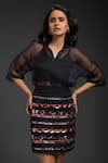 Deepika Arora_Black Organza Sequins Collared Designer Skirt Set _Online_at_Aza_Fashions