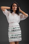 Deepika Arora_White Organza Sequins Collared, Round Neck Skirt Set _Online_at_Aza_Fashions