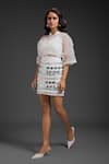 Buy_Deepika Arora_White Organza Sequins Collared, Round Neck Skirt Set _Online_at_Aza_Fashions