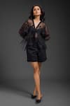 Deepika Arora_Black Organza V-neck Designer Top And Bustier Set _Online_at_Aza_Fashions