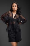 Shop_Deepika Arora_Black Organza V-neck Designer Top And Bustier Set _Online_at_Aza_Fashions