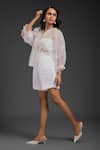 Deepika Arora_White Organza Fabric Flowers V-neck Embroidered Top And Bustier Se _Online_at_Aza_Fashions