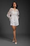 Buy_Deepika Arora_White Organza Fabric Flowers V-neck Embroidered Top And Bustier Se _at_Aza_Fashions