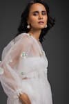 Shop_Deepika Arora_White Organza Fabric Flowers V-neck Embroidered Top And Bustier Se _Online_at_Aza_Fashions