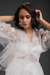 Deepika Arora_White Organza Fabric Flowers V-neck Embroidered Top And Bustier Se _at_Aza_Fashions