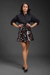 Buy_Deepika Arora_Black Faux Leather, Velvet Collared Vegan Shirt And Skirt Set _at_Aza_Fashions