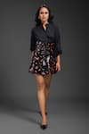 Deepika Arora_Black Faux Leather, Velvet Collared Vegan Shirt And Skirt Set _Online_at_Aza_Fashions