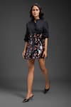 Buy_Deepika Arora_Black Faux Leather, Velvet Collared Vegan Shirt And Skirt Set _Online_at_Aza_Fashions