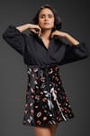 Shop_Deepika Arora_Black Faux Leather, Velvet Collared Vegan Shirt And Skirt Set _Online_at_Aza_Fashions