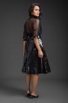 Shop_Deepika Arora_Black Velvet, Leather Sequins, Embroidery Collared Vegan Skirt Set _at_Aza_Fashions