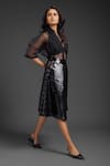 Deepika Arora_Black Velvet, Leather Sequins, Embroidery Collared Vegan Skirt Set _Online_at_Aza_Fashions