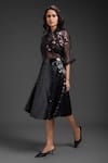 Buy_Deepika Arora_Black Velvet, Leather Sequins, Embroidery Collared Vegan Skirt Set _Online_at_Aza_Fashions