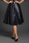 Shop_Deepika Arora_Black Velvet, Leather Sequins, Embroidery Collared Vegan Skirt Set _Online_at_Aza_Fashions