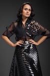 Deepika Arora_Black Velvet, Leather Sequins, Embroidery Collared Vegan Skirt Set _at_Aza_Fashions