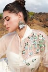 Deepika Arora_White Velvet, Faux Leather Beads, Sequins Collared Vegan Skirt Set _Online