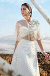 Buy_Deepika Arora_White Velvet, Faux Leather Beads, Sequins Collared Vegan Skirt Set _at_Aza_Fashions