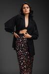 Deepika Arora_Black Ramie, Crepe Sequins Designer Blazer And Skirt Set _at_Aza_Fashions