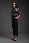 Shop_Deepika Arora_Black Organza Sequins, Embroidery Collared Pant Set _Online_at_Aza_Fashions