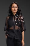 Deepika Arora_Black Organza Sequins, Embroidery Collared Pant Set _at_Aza_Fashions