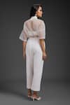 Shop_Deepika Arora_White Organza Sequins Collared, Sweetheart Neck Pant Set _at_Aza_Fashions
