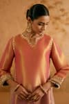 Shop_Nero India_Orange Tissue Embroidery Split V-neck And Purple Kurta Sharara Set _at_Aza_Fashions