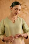 Shop_Nero India_Multi Color Tissue Embroidery Round Neck Blush Mint Kurta And Sharara Set _at_Aza_Fashions
