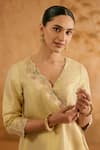 Shop_Nero India_Gold Tissue V-neck Kurta And Pant Set _at_Aza_Fashions