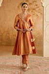Buy_Nero India_Orange Tissue Tassels V-neck Kurta And Pant Set _at_Aza_Fashions