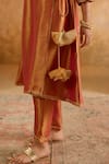 Buy_Nero India_Orange Tissue Tassels V-neck Kurta And Pant Set _Online_at_Aza_Fashions